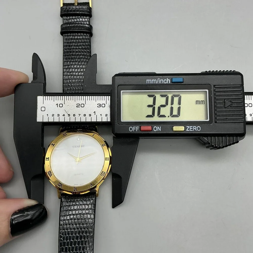 Cenere 822 Womens Watch 32mm MOP Dial Gold Tone Black Leather New Battery